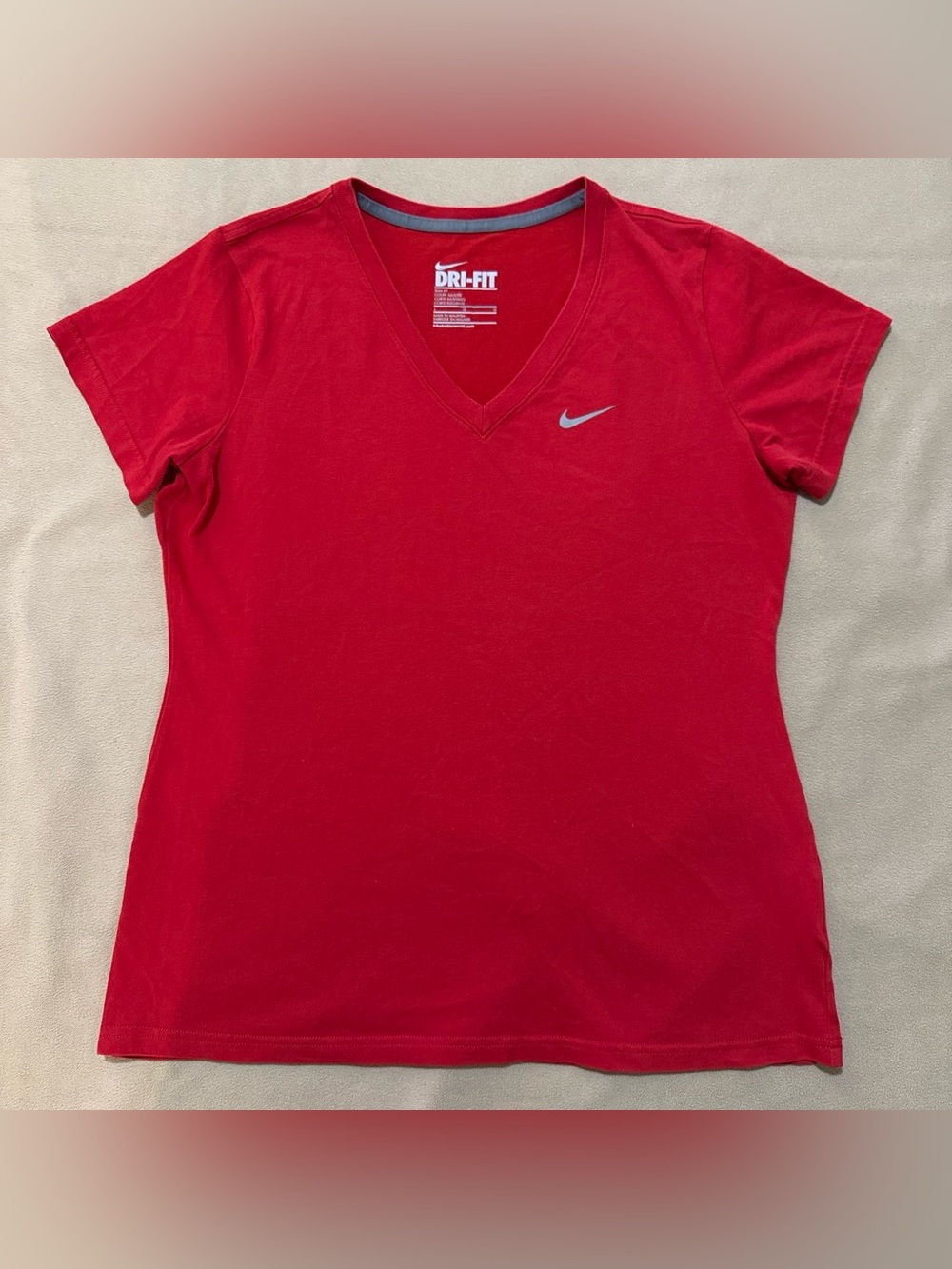 Nike Women's Red V-Neck Dri Fit Performance Tee